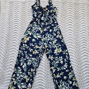 Candie's Navy Blue With Lemon Print Jumpsuit Size XS